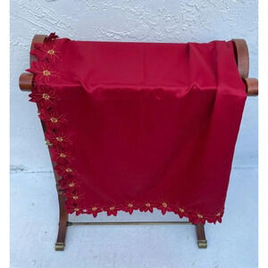 Bella Lux Fine Linens Red Christmas Table Clothes Flower Embroidered 97x55